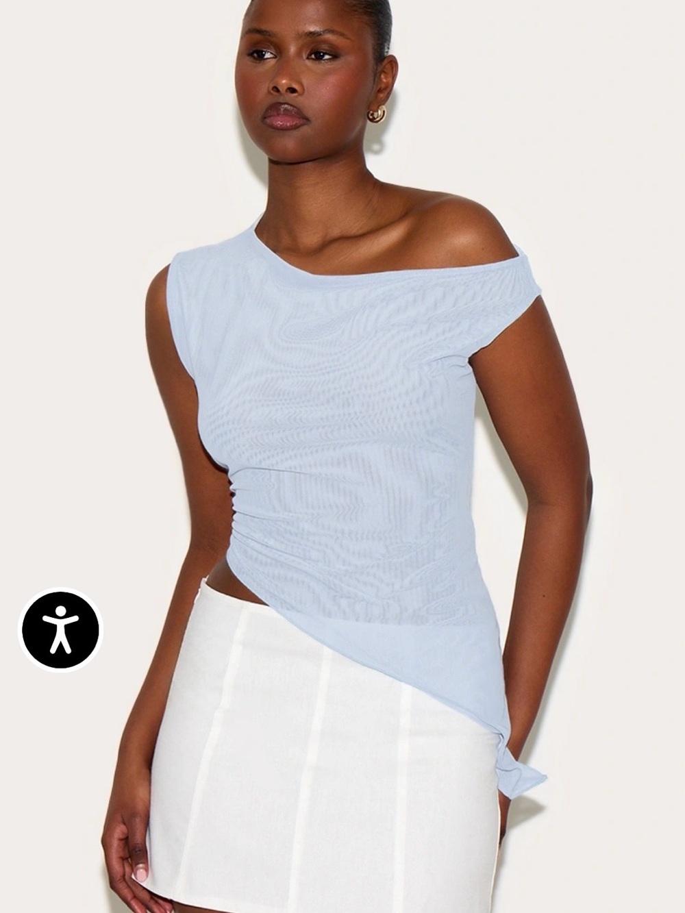 Light Blue One-Shoulder Asymmetric Women's Top